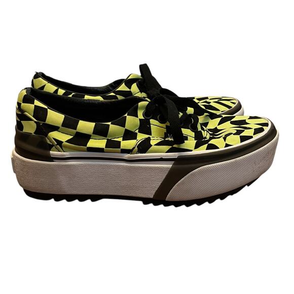 Vans Era Stacked Shoes Platform Warp Check Glow Green Black Checker Print 5.5 - Picture 1 of 9